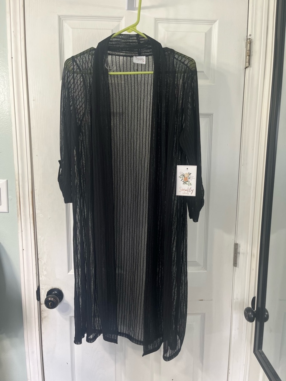 Maternity Black Long Open-Front Duster Cardigan